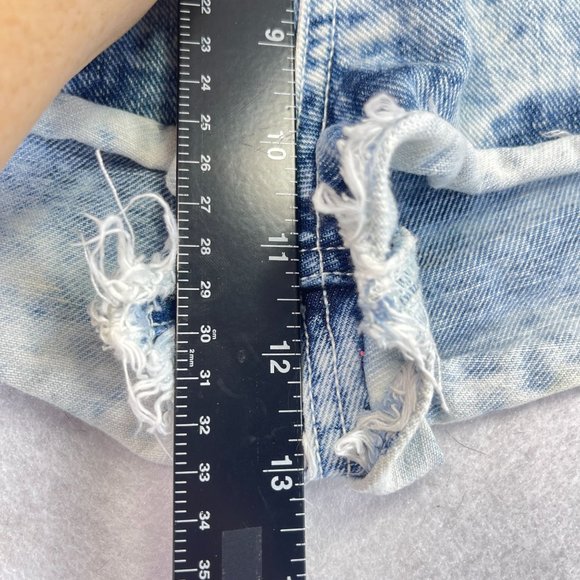 TOPSHOP Womens 30 Tall Stone Acid Wash Denim High Rise Button Fly Shorts Y2K - Picture 4 of 9